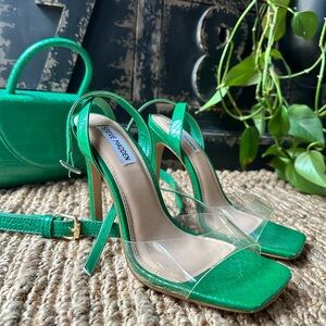 Emerald Croc Mini Bag + Steve Madden Clear Strap Heels Set